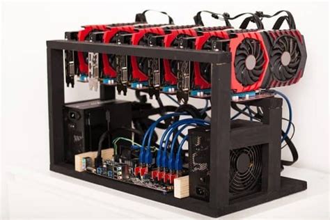 Cryptocurrency background (mining rig), Close up of array of GPU ...