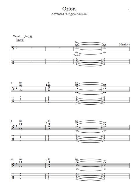 Orion - Originalversion (Fortgeschrittene Stufe) (Metallica) - Bass Tabs