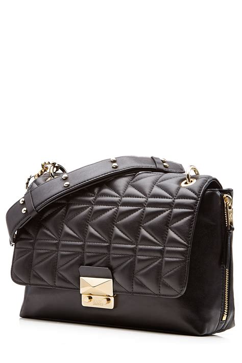 Karl lagerfeld Quilted Leather Shoulder Bag in Black | Lyst