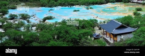 Travertine terrace pools at Huanglong Nature Reserve. Sichuan, China Stock Photo - Alamy