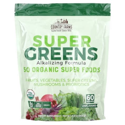 Country Farms Super Greens Natural Flavor, 50 Organic Super Foods, USDA Organic Drink Mix,, 31.8 ...