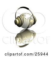 Clipart Illustration of a Pair Of Headphones On A Blue Globe Featuring The Americas, Over A ...