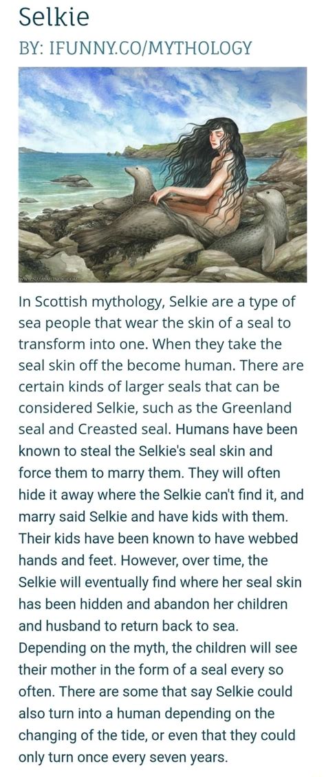 Selkie In Scottish mythology, Selkie are a type of sea people that wear ...