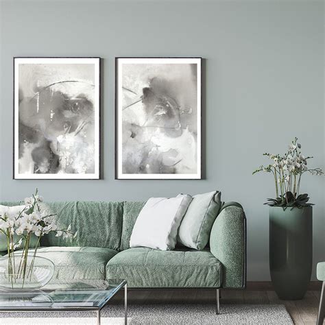 Grey & White Abstract Set of 2 Wall Art Prints With Framing - Etsy