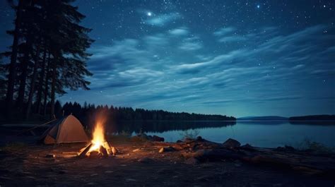 Premium AI Image | Night Camping in the Forest Tent