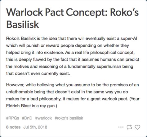 Warlock Pact Concept: Roko’s Basilisk | Roko's Basilisk | Know Your Meme