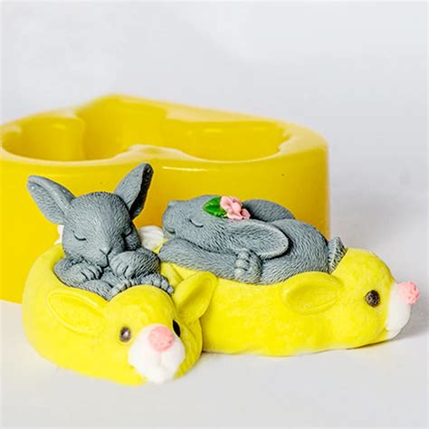 Animal mould Two sleeping Rabbits 3D mold silicone soaps molds Food ...