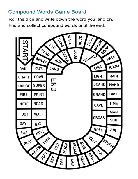 Compound Words Game Board: From Start to Finish, Collect Compound Words ...