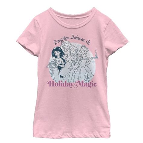 Girl's Disney Princesses Christmas Daughter Belives In Magic T-shirt - Light Pink - X Small : Target