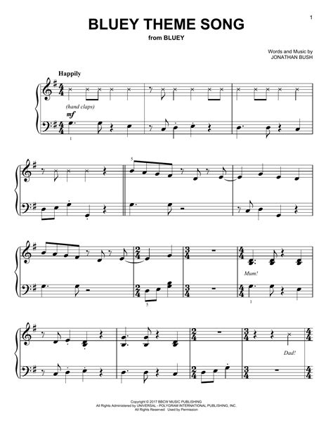 Jonathan Bush "Bluey Theme Song" Sheet Music Notes | Download Printable PDF Score 1196613