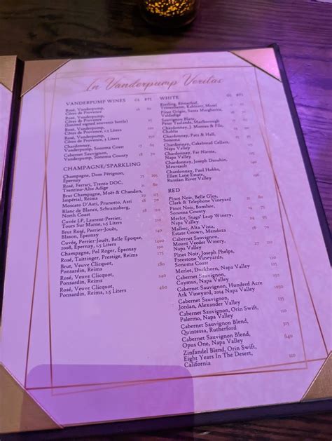 Menu at Vanderpump Cocktail Garden pub & bar, Las Vegas