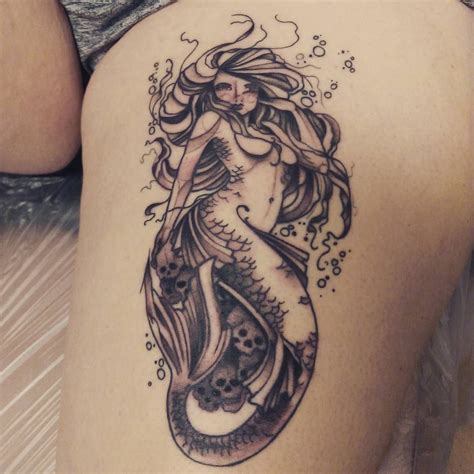 Mermaid tattoos, Mermaid thigh tattoo, Mermaid tattoo