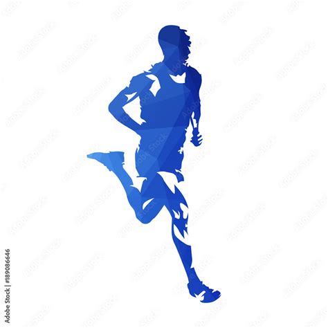 Marathon runner, abstract blue polygonal vector silhouette. Run Stock ...