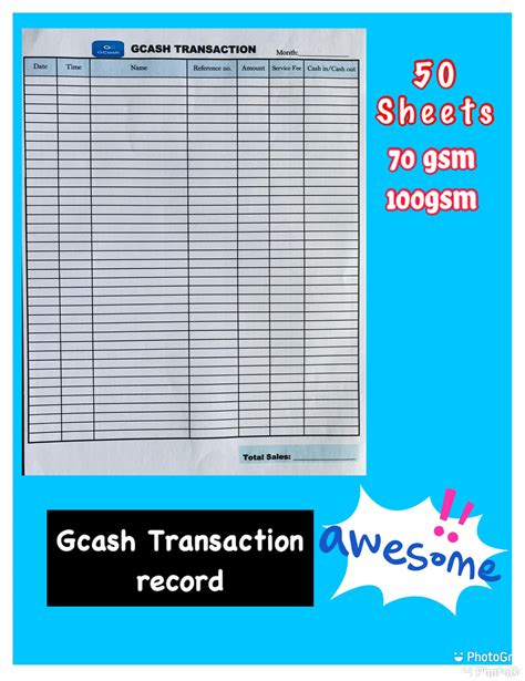 Gcash transaction record sheet (70/100gsm) 50’s | Lazada PH