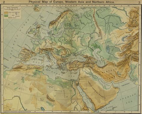 Physical Map of Europe, Western Asia and Northern Africa