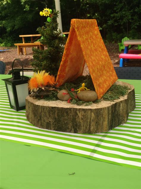 Camping theme birthday party centerpieces! Tents made from Skewers and ...