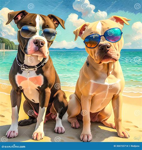 Two Cool Dogs in Sunglasses on the Beach on a Bright Sunny Day Stock ...