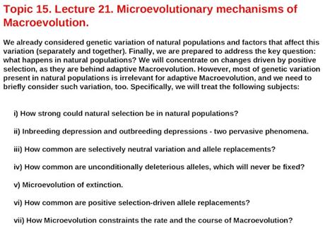 (PPT) Topic 15. Lecture 21. Microevolutionary mechanisms of Macroevolution. We already ...