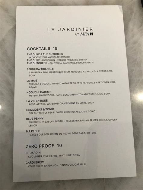 Menu at Le Jardinier pub & bar, Houston