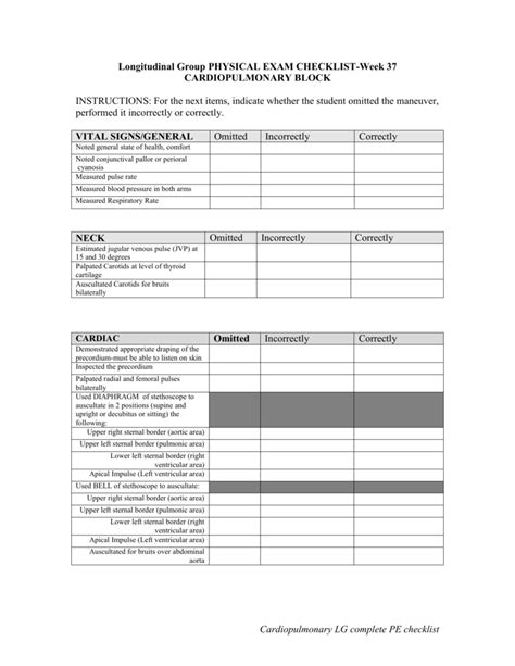 physical exam checklist