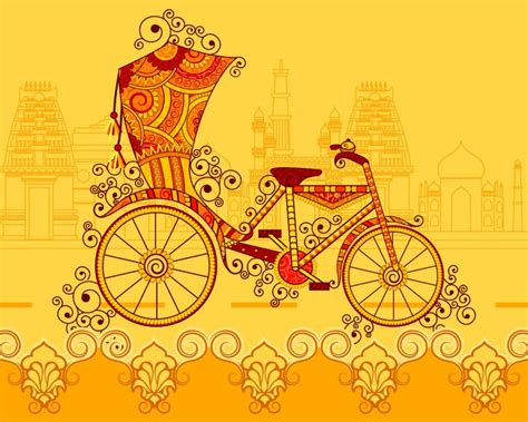 Cycle Rickshaw in Indian Art Style Wallpaper for Wall - Magic Decor