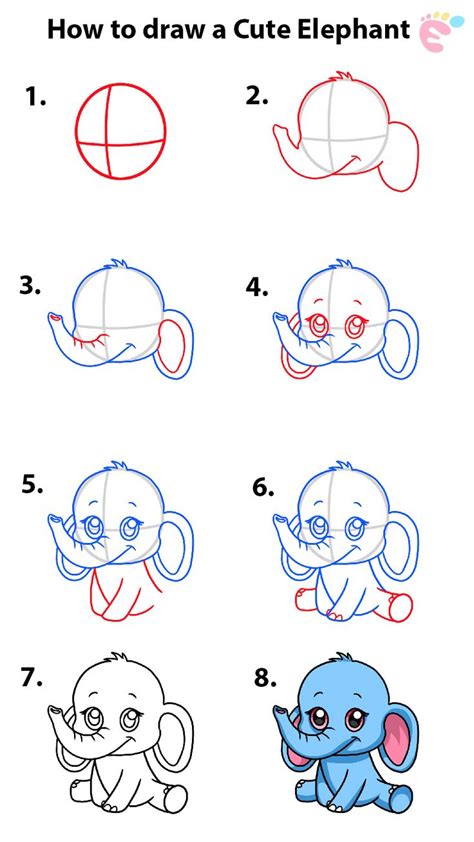 Learn how to draw an Elephant with 08 steps | Cute baby drawings, Cute elephant drawing, Easy ...