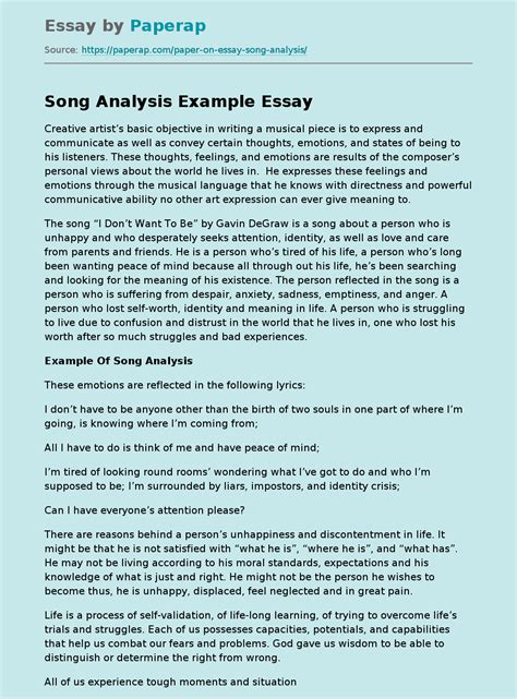 Song Analysis Example Free Essay Example