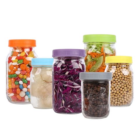 Lids 12 Piece Colored Plastic Mason Jar For Ball And More Regular Mouth Wide Home & Garden ...