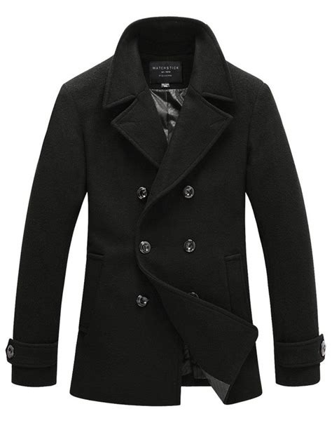 Match Mens Pea Coat Double Breasted & Slim Fit Winter Coat #WB-010 ...