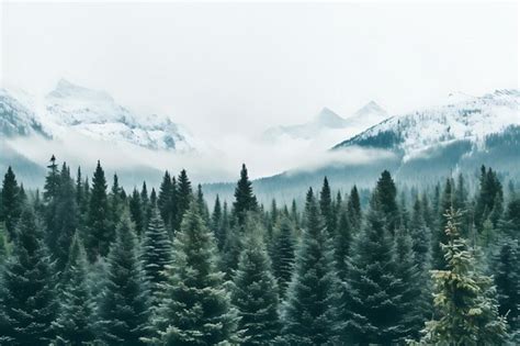 Premium AI Image | Photo of Snowy Pine Trees with a Mountain Range in the