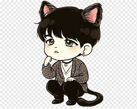 Bts dibujo chibi fan art, chibi, mamífero, pelo negro, gato como mamífero png | PNGWing