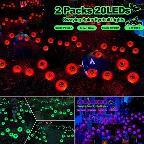 2 Packs 20LED Solar Halloween Decorations Outdoor Lights, 2 Modes Waterproof Swaying Halloween ...