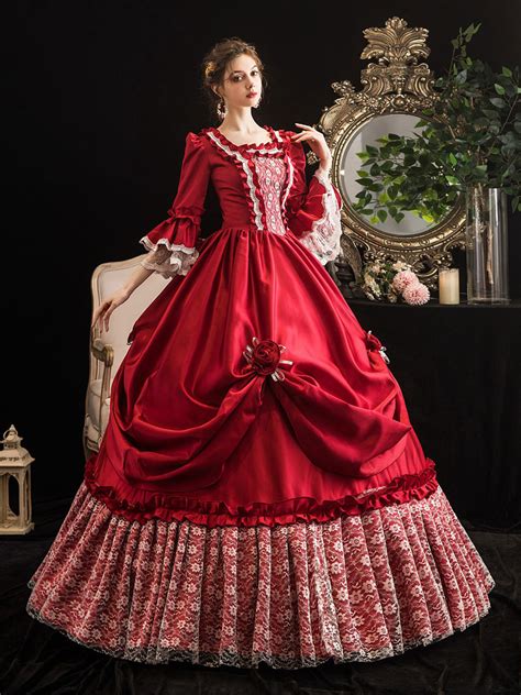 Carnevale Red Victorian Retro Costumes Marie Antoinette Costume Dress ...