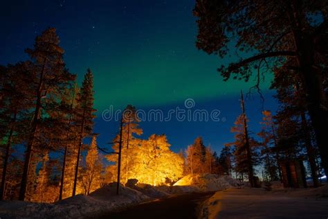 Green Northern Lights in Yllas, Lapland, Finland Stock Photo - Image of lapland, finland: 217860252