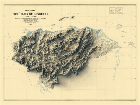 Honduras Map Honduras 2D Relief Map Honduras Vintage Map - Etsy