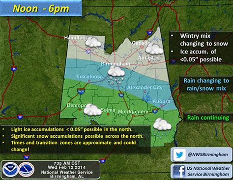 Tuscaloosa - Alabama - Winter Weather Update for Wednesday, February 12th