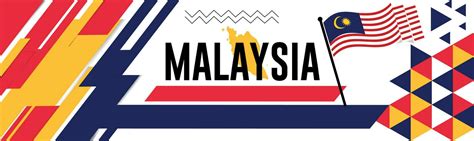 Malaysia national day banner with map, flag colors theme background and geometric abstract retro ...