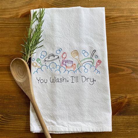 Embroidered Kitchen Towel You Wash I'll Dry, Colorful Vintage Style ...