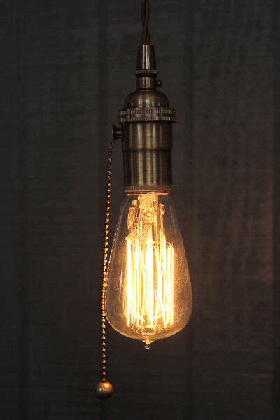 Industrial Bare Bulb Pendant Light, Pull Chain Socket Lighting, Edison ...