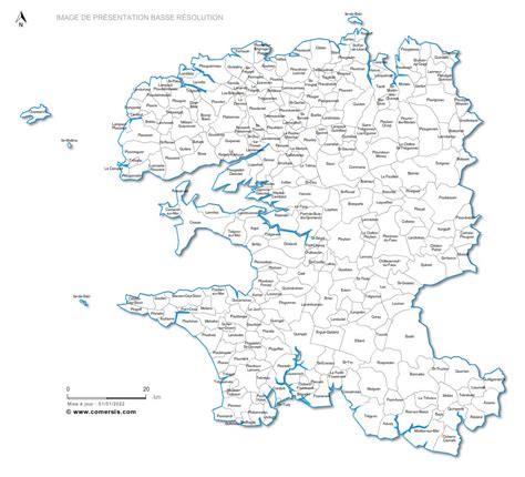 Finistère municipalities vector map with names ( France ).