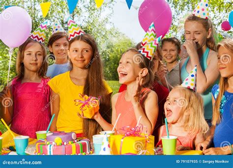 Group of Excited Kids Congratulating Birthday Girl Stock Image - Image of celebration, happiness ...