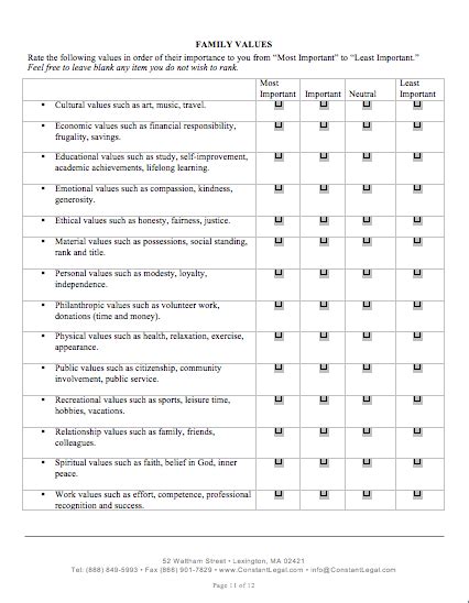 Values Assessment Worksheets