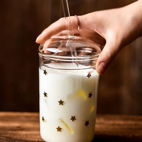 Glass Cup with Straw - Transparent - Golden Stars - ApolloBox