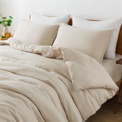 Andency King Size Comforter Set Beige, 3 Pieces Soft Lightweight Solid Bedding Comforter Sets (1 ...