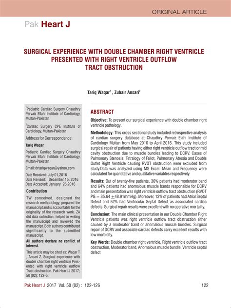 (PDF) SURGICAL EXPERIENCE WITH DOUBLE CHAMBER RIGHT VENTRICLE PRESENTED ...