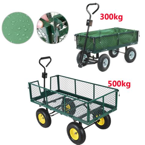 Heavy Duty Metal Garden Trolley Cart Wheelbarrow 4 Wheel Outdoor Transport Utility Wagon Cart ...