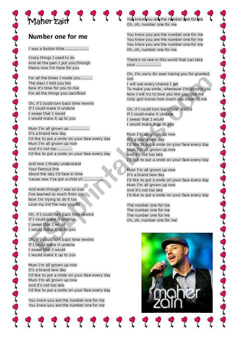 Maher Zain Number one for me song - ESL worksheet by sawsen abid