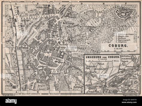 COBURG antique town city stadtplan & environs/umgebung. Bavaria karte, 1886 map Stock Photo - Alamy