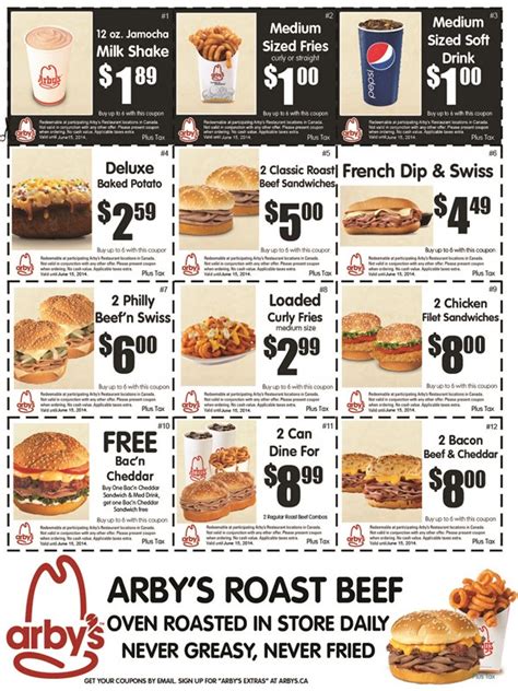 Arby’s Restaurant Canada: New Printable Coupons | Canadian Freebies ...