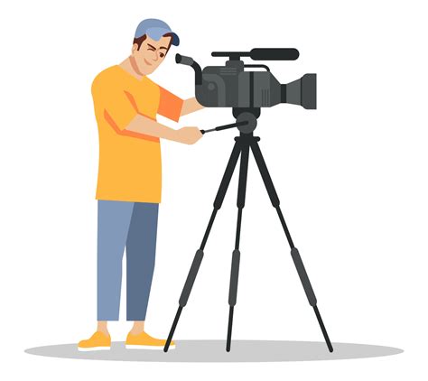 Professional cameraman semi flat RGB color vector illustration. Mass media occupation. Man with ...